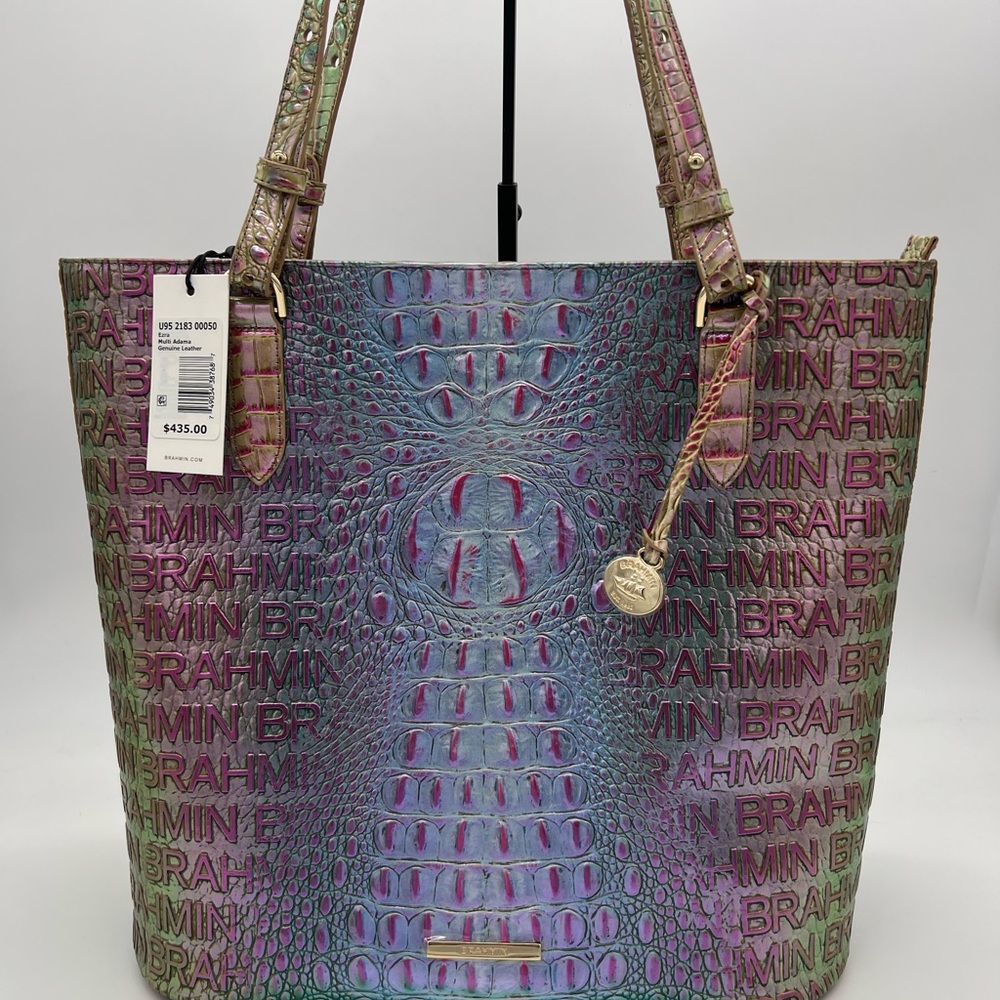 Brahmin Iridescent Multi Croc-Embossed Tote with Gold Hardware